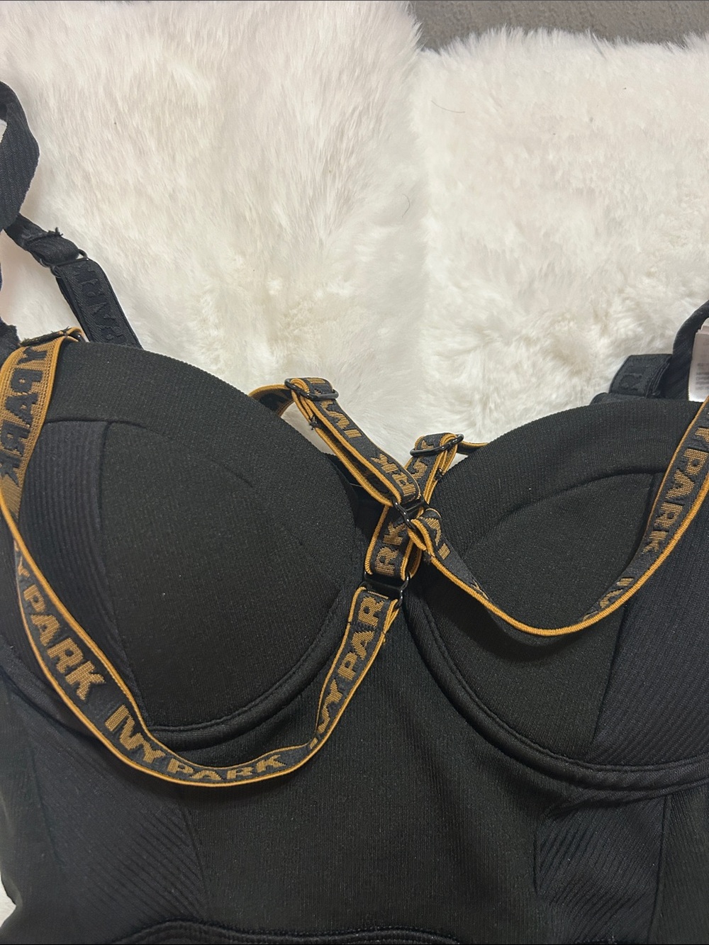 IVY PARK Black Bustier with Gold-Trim Logo Straps